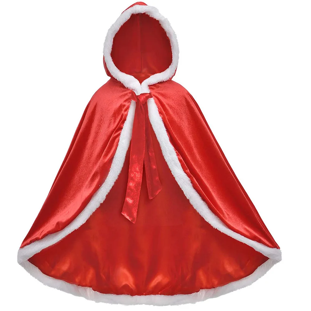 

Children Christmas Santa Claus Robe, Velvet Red Hooded Cloak, Xmas Party Costume Masquerade Cape, Custom color
