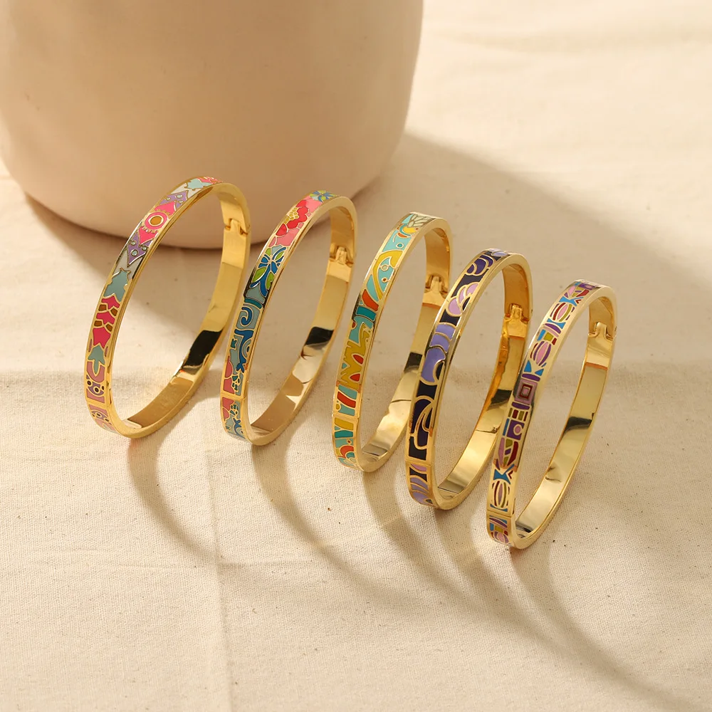 Nabest Stainless Steel Colorful Enamel Bangle Jewelry Waterproof 18k Gold Plated Women Bracelet and Bangle