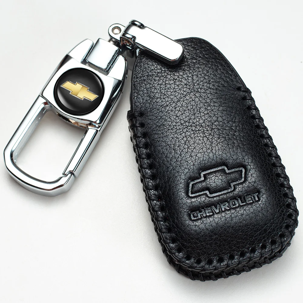 
Car Key Case - Genuine Leather Protector Keychain suit for Chevrolet Camaro Cruze Volt Equinox Spark Malibu Sonic key holder 