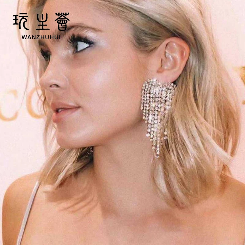 

New style fashionable women diamond long tassel drop earrings jewelry