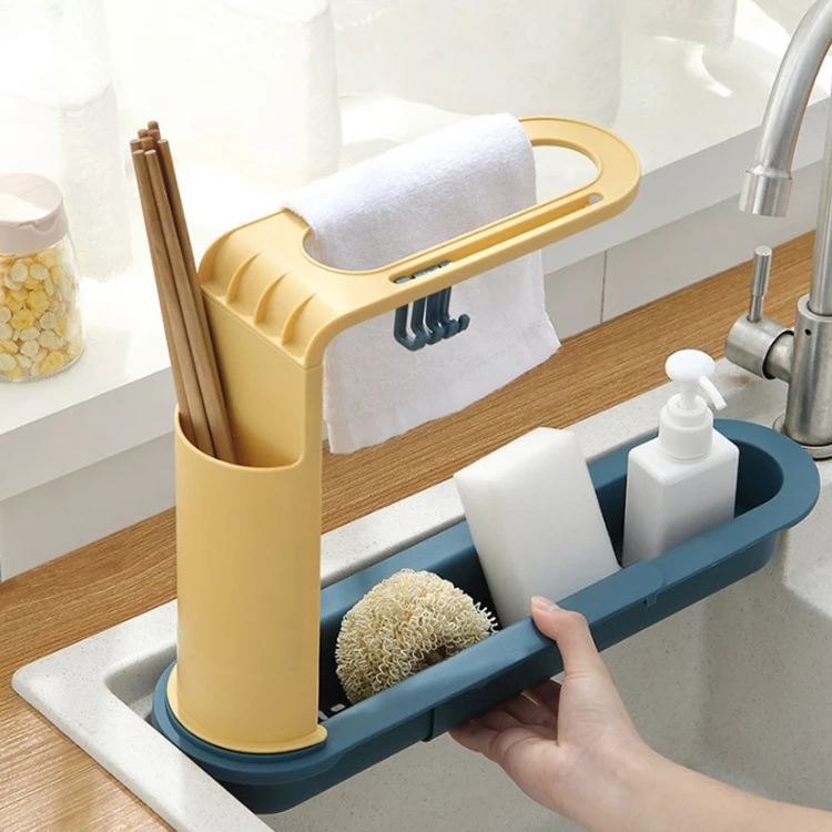 

Adjusting Dish Drying Rack Kitchen Sink Drain Storage Holders Retractable Faucet Display Rack Plastic Sponge Holder, 2 colors