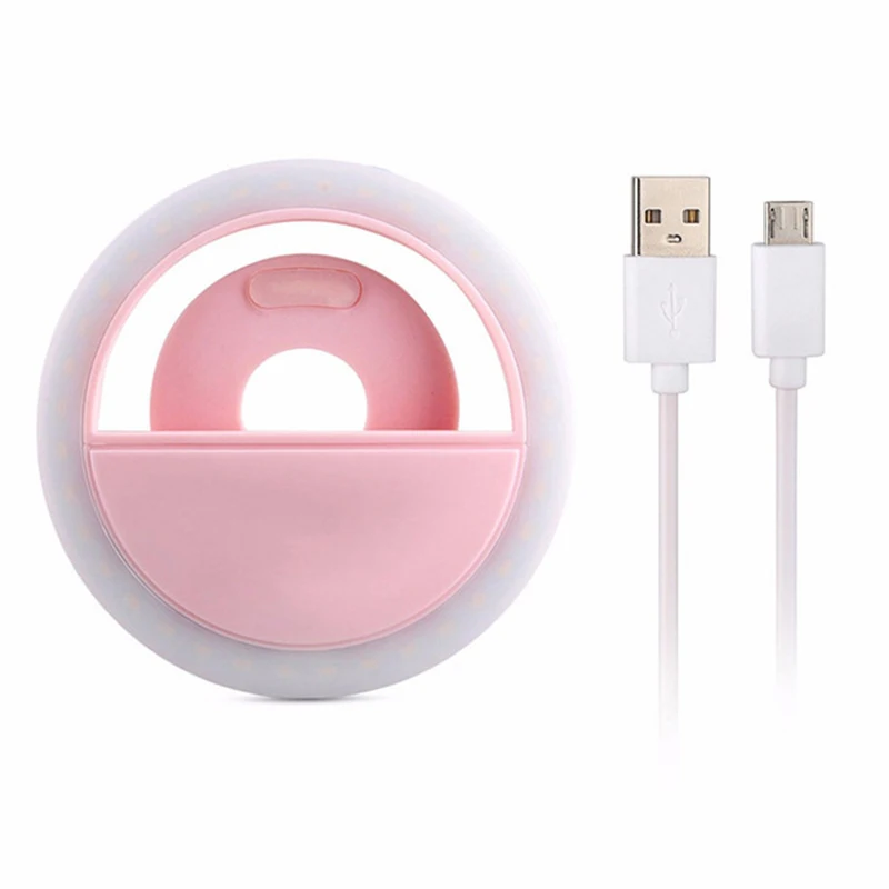 

Portable Mobile 3 levels Lighting Beauty Lamp Luminous RK12 Charging USB Pink With Clip on Selfie Fill LED Light Ring, Black/white/blue/pink
