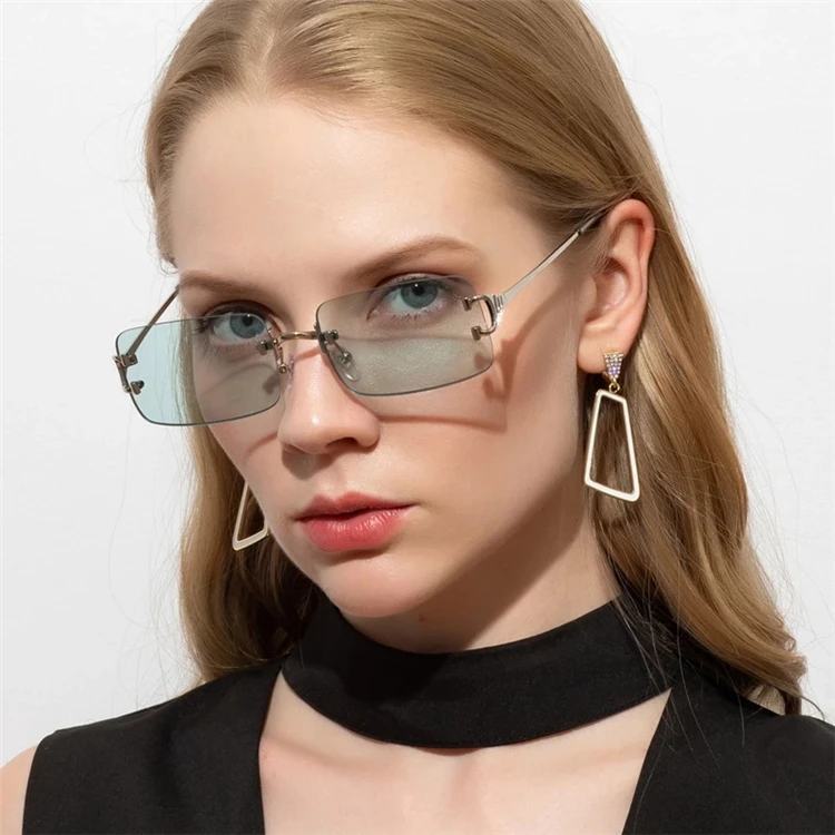

2021Luxury Brand Newest Small Rectangle Rimless Retro Sunglasses UV 400 for Women Men, 7 colors
