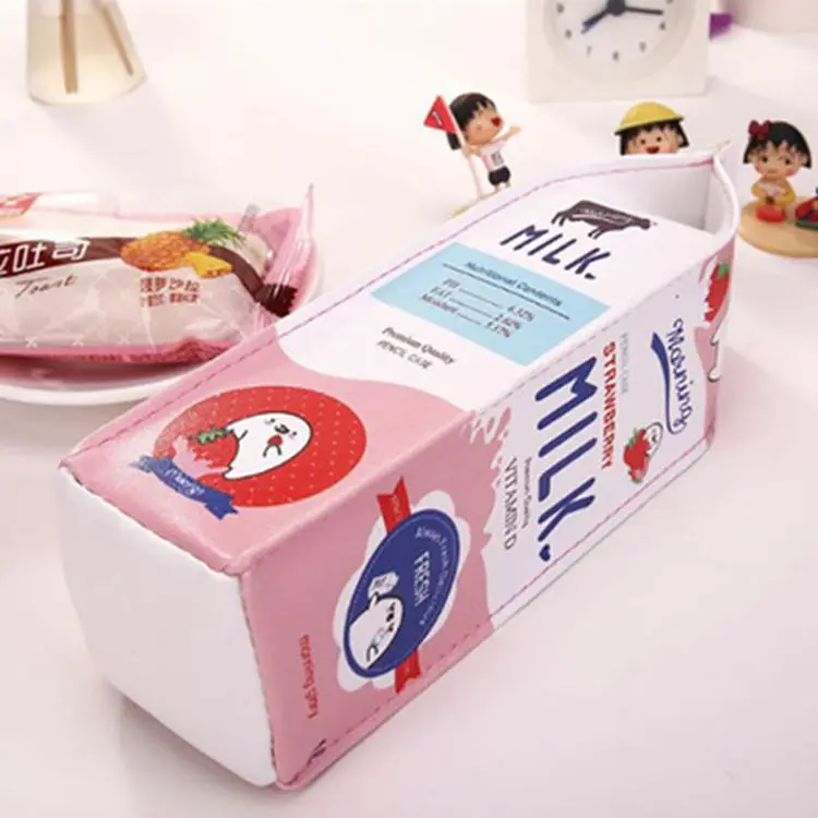 
Cute PU Leather Kawaii Pencil Case School Pencil Case for Boys Girls Milk Pen Box Pencilcase Stationery Bag 