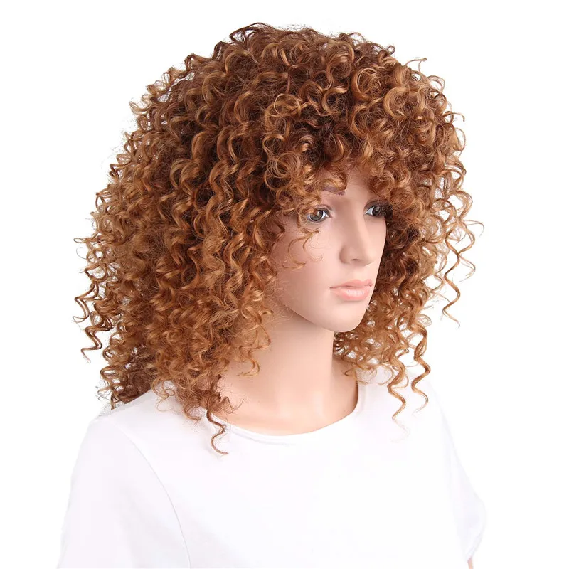 

Hot Selling African Short Curly Wigs Cheap Short Small Roll Fluffy Explosion Solid Color Wigs, T33/30#