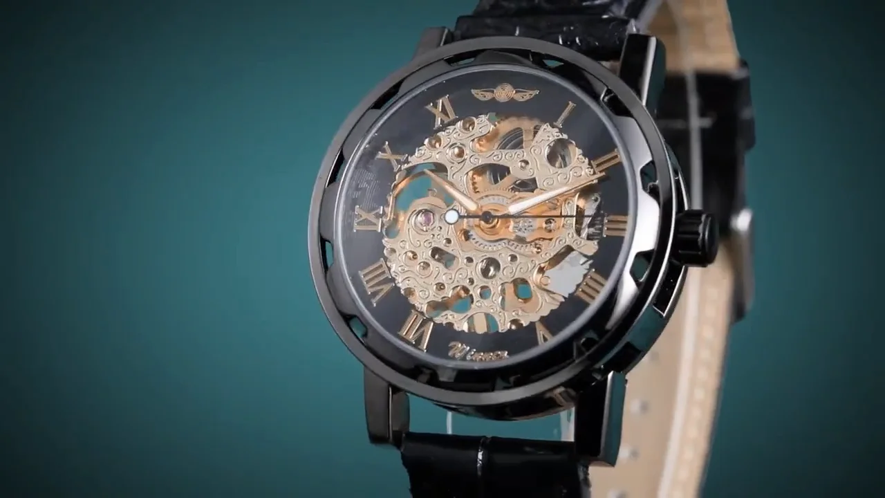 WINNER GMT875 Black Gold Male Clock - Fashion & Function