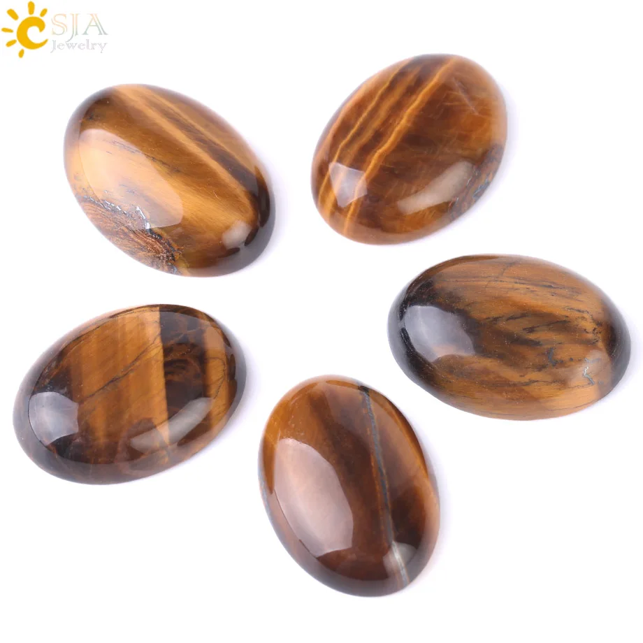 

CSJA natural stone yellow tiger eye cabochon bead no hole for diy handicrafts reiki jewelry women men ring bracelet F512