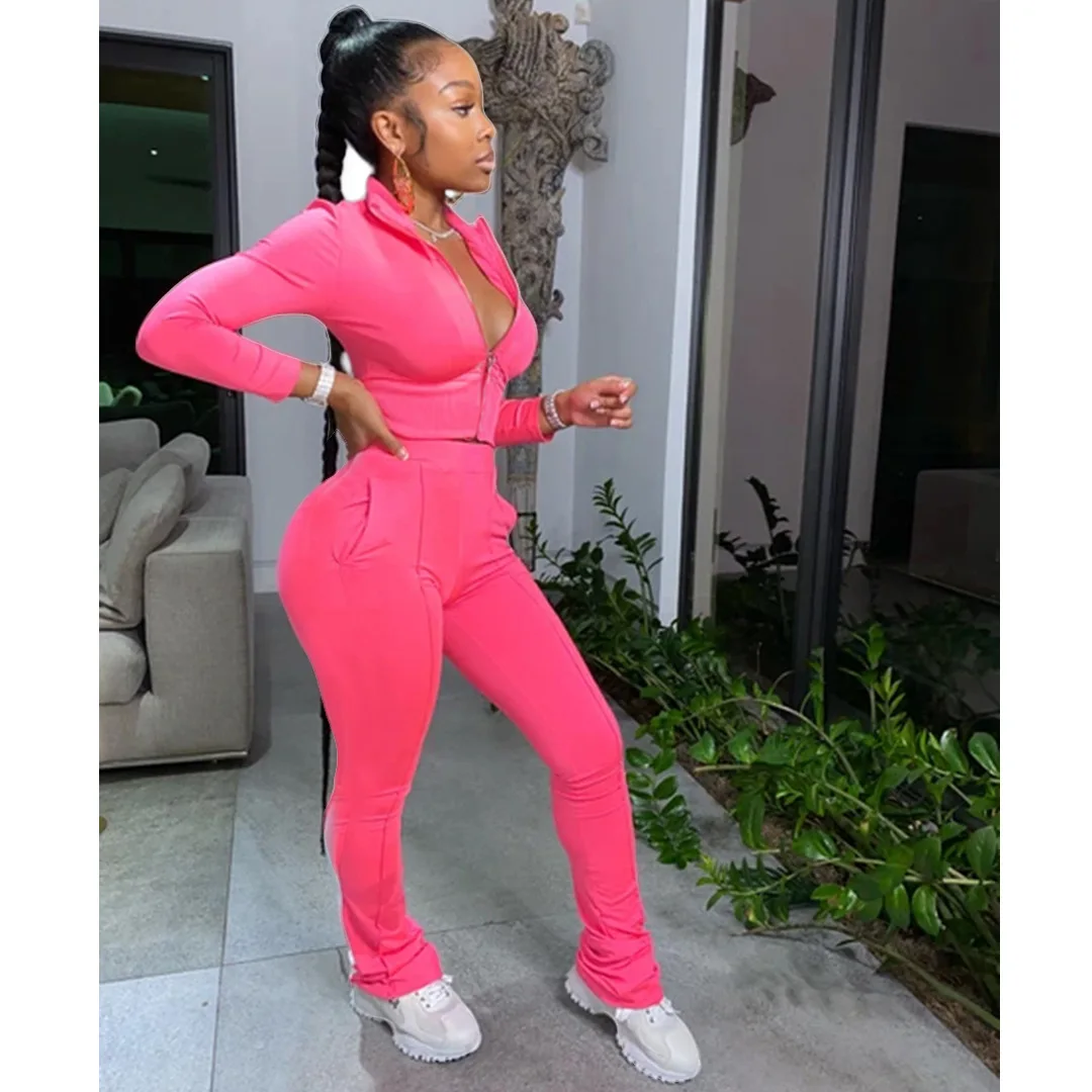 

2021 Casual 2 PCS Outfits Clothing Letter Print Crop Tops Long Pants Spring Jogging Tracksuit Women Two Piece Set, Customized color