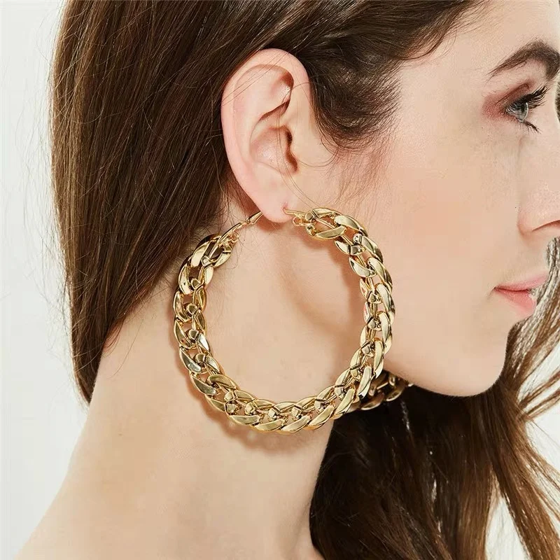 

Europe Hot Sale Charm Large Circle 90mm Big Chunky Chain Link Hoop Earrings Acrylic Plastic Earrings, Gold & silver, gold, silver