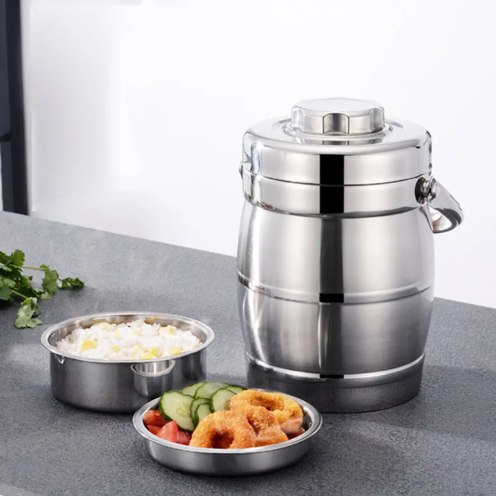 Drum Shape 3 Layer Round Lunch Box Tiffin Box Stainless Steel Thermal Food Carrier