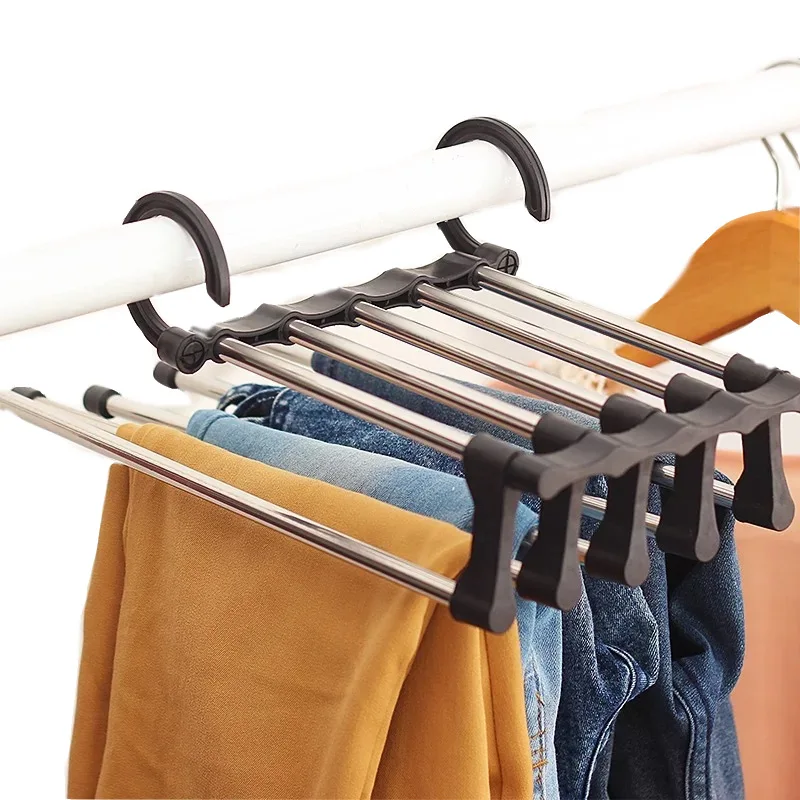 

Amazon 2021 Multifunctional Pants Hanger folding pants rack stainless steel magic pants rack Multi Layers, Customized