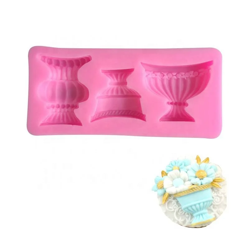 

New 3D Pot Vase Silicone Mold Fondant Chocolate Candy Resin Polymer Clay Soap Mold Cupcake Cookie Decoration Silicone Mould, As shown