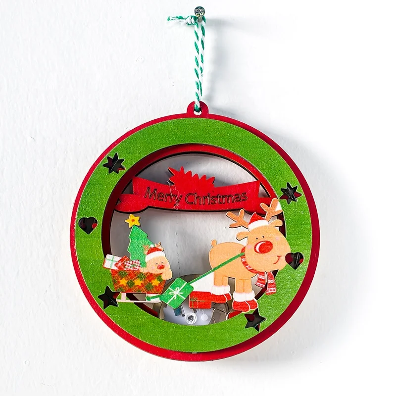 Christmas Ornament Wood Tree Decorations Wooden Hanging Crafts Santa