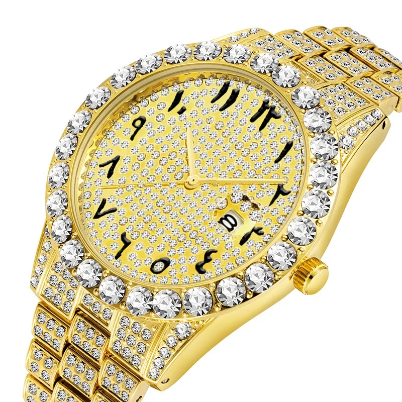

Luxury Japan Quartz Gold Bling Hip Hop Iced Out Arabic Watch Full Diamonds Men Iced Out Watch Reloj Iced Out