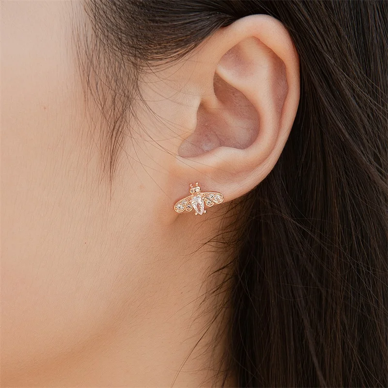 

Trio Earrings Set For Women 14K Gold Plated Butterfly Flower Shape With Zircon Charm Stud Post Fashion Jewelry