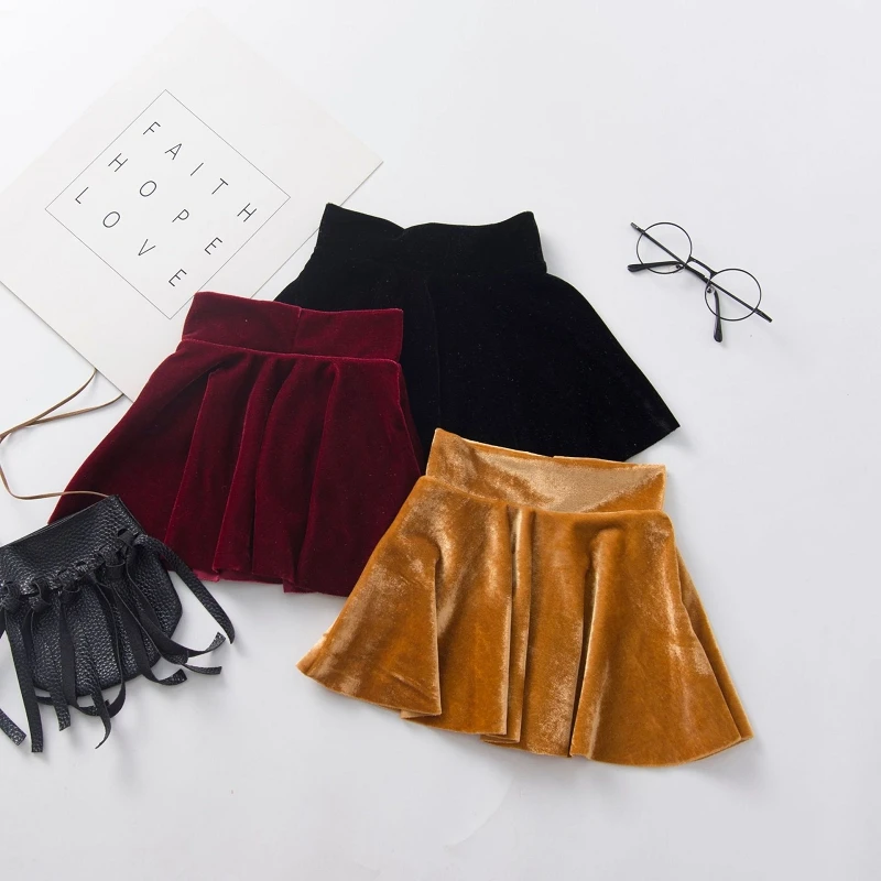 

Fall Winter Velvet Kids Girls Short Mini Skirt Children Girl Solid Color Pleated Skirts Boutique casual clothing M394