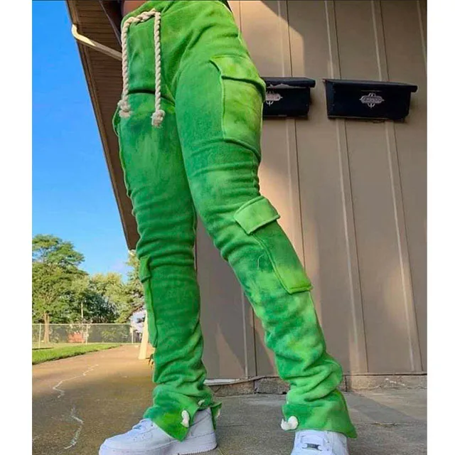 

Custom Plus Size Pants Women Clothing Rope Split Trousers Fleece Cargo Sweatpants Stacked Pants Women, Custom color