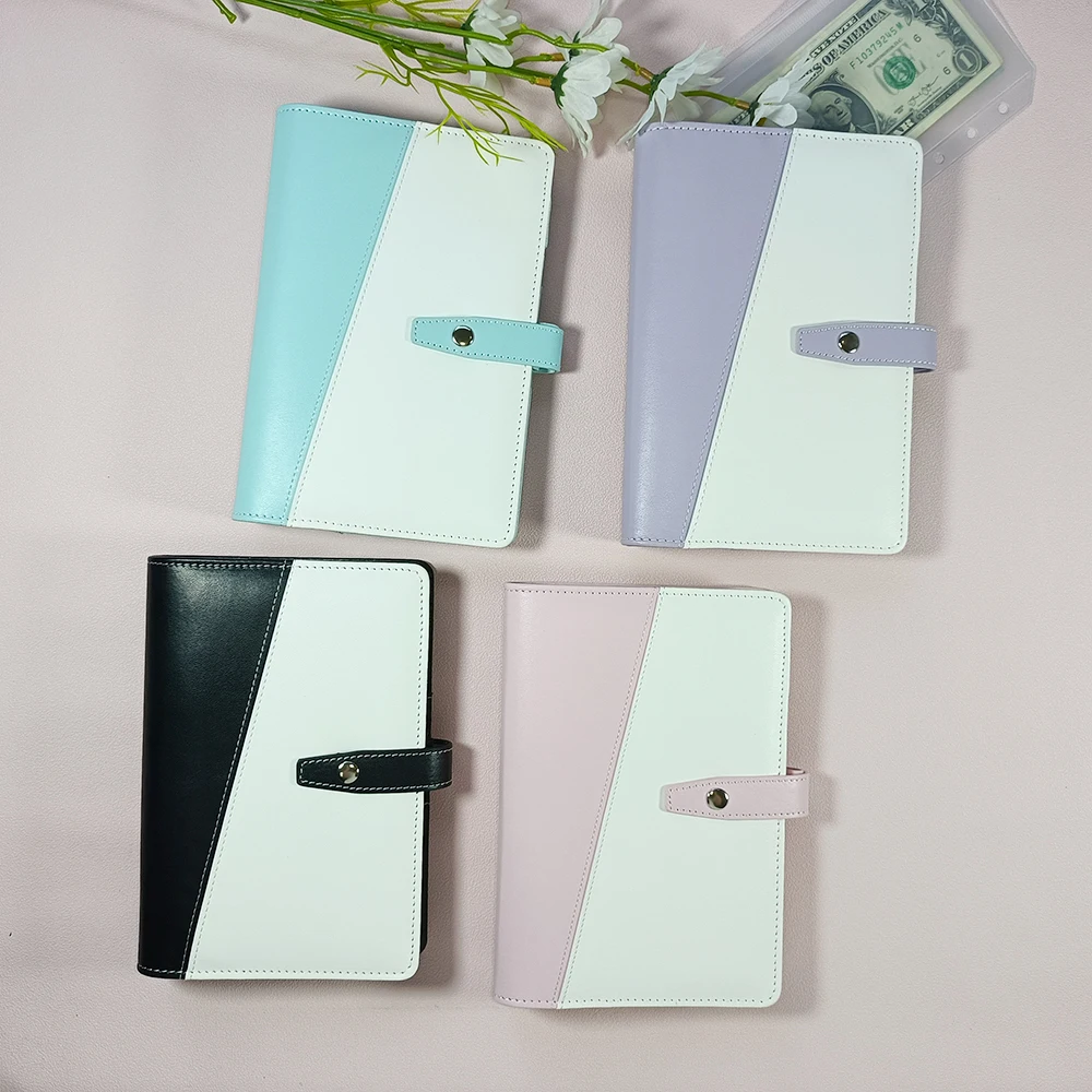 

Wholesale A6 PU Leather Cover 6 Ring Loose Leaf Mixed Color Budget Binder Planner Notebook Journal Wallet Card Binder