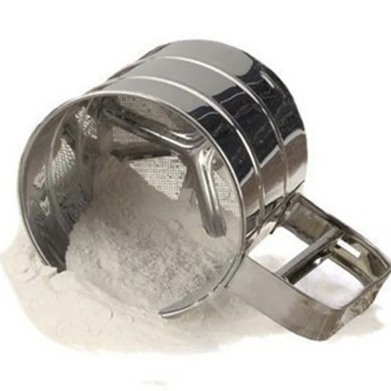 

Handheld Baking Cake Tool Stainless Steel Mechanical Baking Icing Sugar Shaker Sieve Cup Mesh Powder Flour Sieve, Sliver