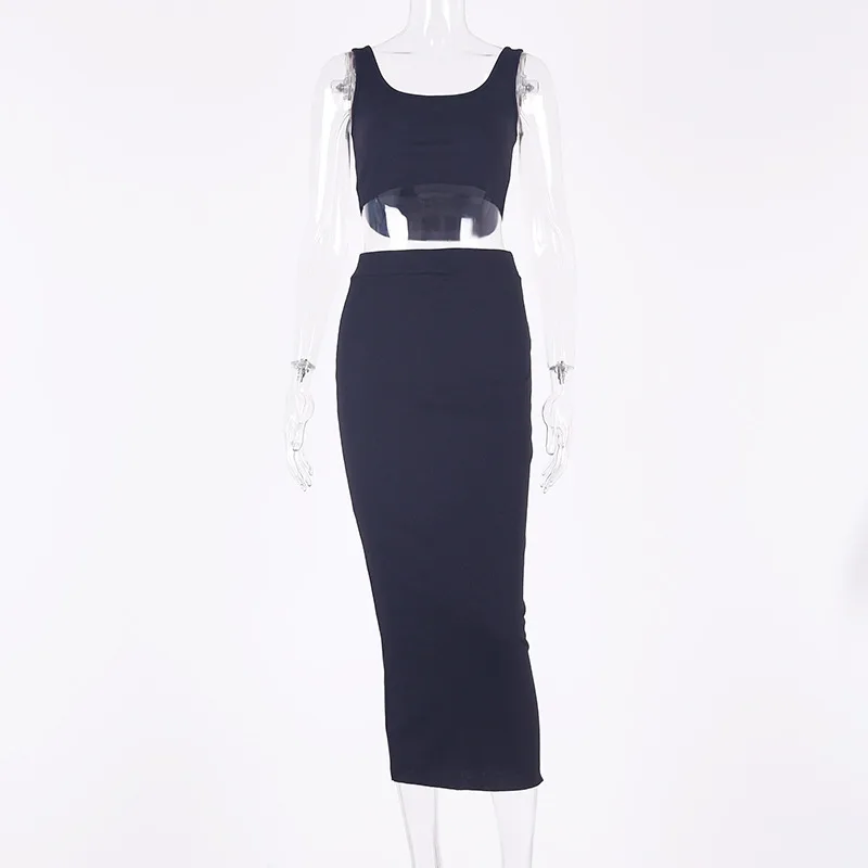 

Custom logo Polyester spandex 10 colors crop top and midi skirt summer festival party women two piece matching dress set, Picture color