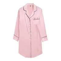 

Women long sleeve pajama top silk satin nightdress sleepwear solid color nightshirt, boyfriend style sleepshirt