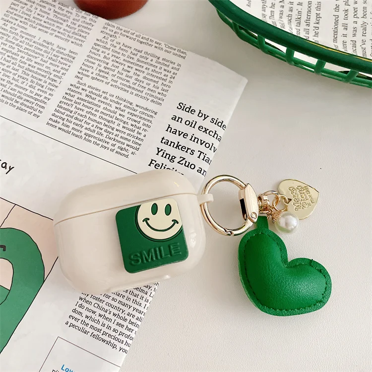 

2022 New Designer Clear Soft Case Smile Face Heart Pattern Case with Leather Keyring For Airpods Pro 1 2 3 for Airpods 3 Pro