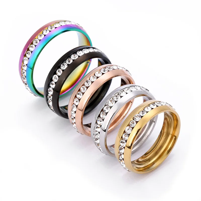 

jewelry single row stainless steel crystal ring