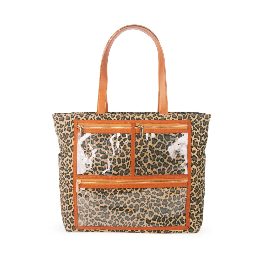 

Women Designer Travel Shoulder Bag Large Handbag Pu Leather Stripe Leopard Weekenders Bags Transparent Canvas Tote Bag
