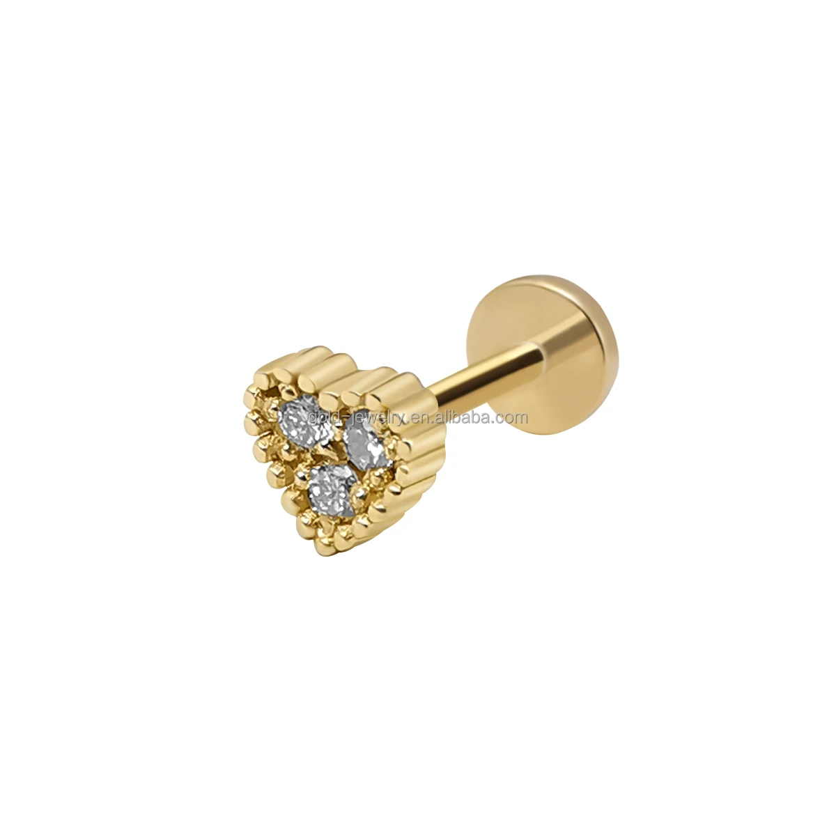 

Good Quality 14k Pure Yellow Gold Real Diamond Stud Earrings Heart Shape Fine Jewelry