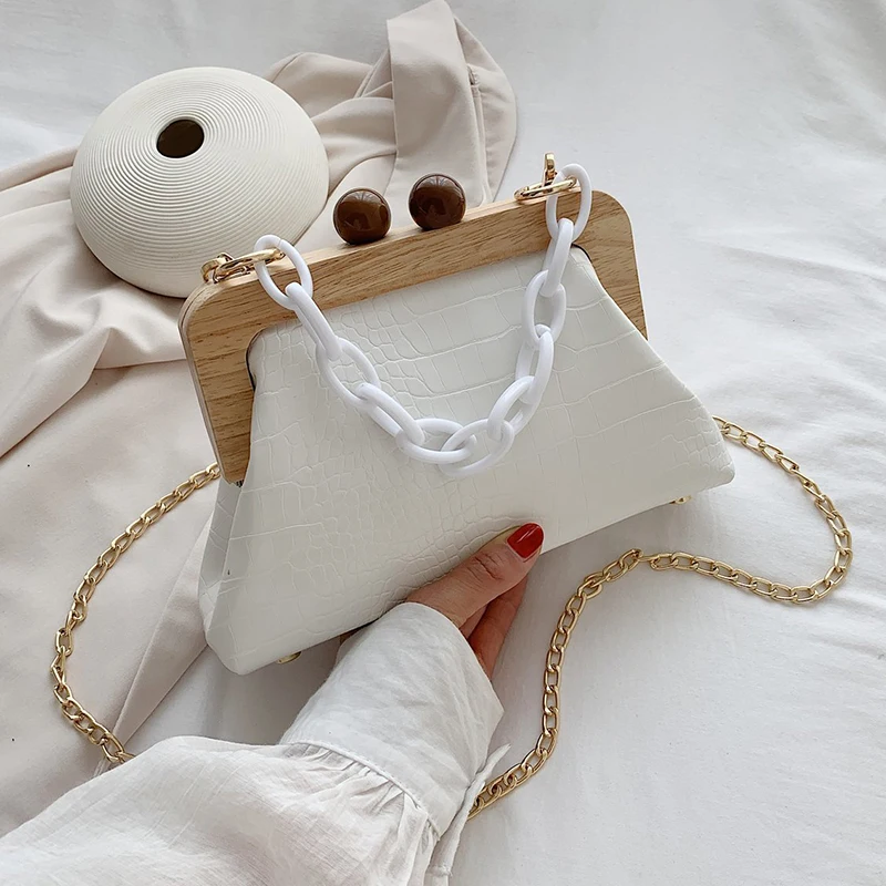 

Stone Pattern PU Leather Clip bag For Women 2020 Small Acrylic Chain Shoulder Bags Lady Shell Crossbody Bags Fashion Handbags, 5 colors