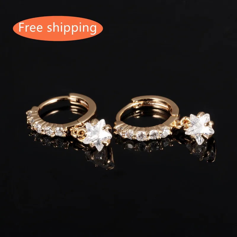 

HongTong Hot Selling Zircon Ladies Star Pendant Earrings Fashion Earring Trend 2021 Rhinestone Hoop Earrings, Picture