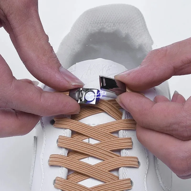 

Outdoor Leisure Sneakers No Tie Elastic Shoelace Lazy Metal Magnetic LOCK Buckle Elastic Shoe Laces, 12 colors or custom color