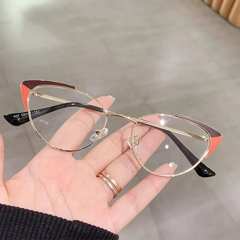 

807 retro cat eye eyeglasses metal temple fashion optical frames custom anti blue light computer glasses