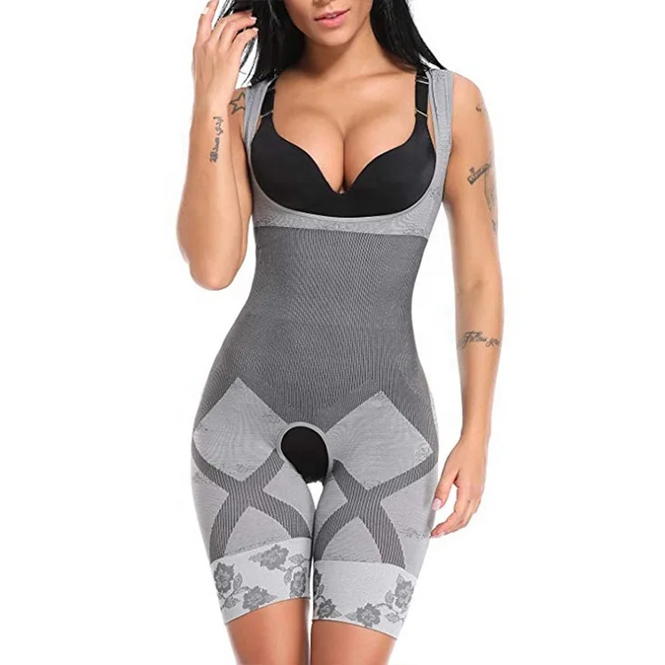 

7052 Wholesale Women Slimming Bamboo Charcoal Seamless Full Body Shaper Bodysuit Shapewear, 3 colors: black, nude, gray