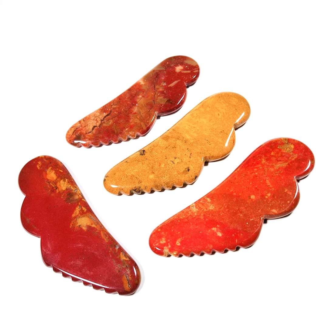 

High wholesale factory natural guasha board wing Mookaite jasper massage tool jagged guastone