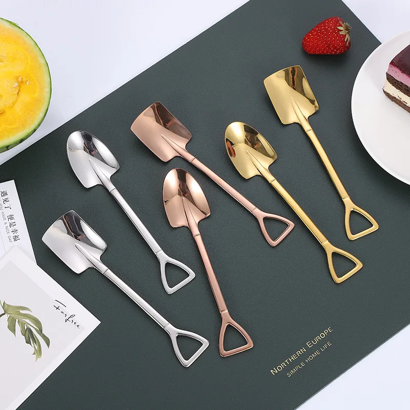 

304 Stainless Steel Small Scoop  Small Colored Gold-plated Tableware Coffee  Mixing, Many colors for choosing