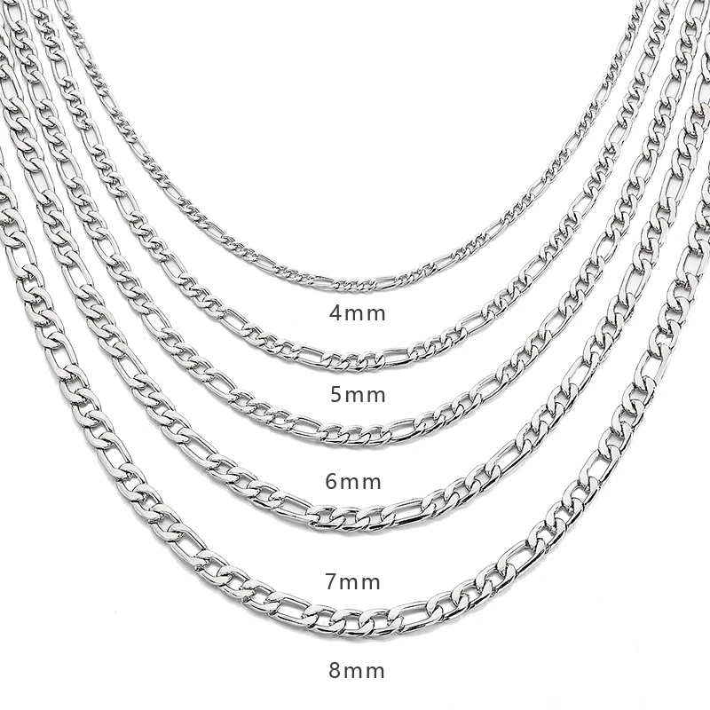 

Drop shipping men italian chain jewelry Silver plated necklace gold cuban link chain Stainless steel Figaro Chain, Sliver