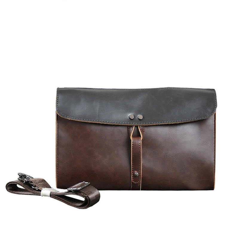 

New Design Men's Envelope Bag Classic Coffee Vintage Men Clutch Bag Crazy Horse Pu Leather Shoulder Messenger Bag