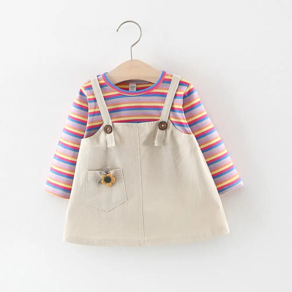 Cute children girl autumn dress long sleeve kids colorful clothing in bulk
