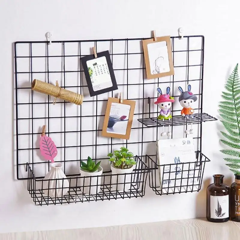 

Decoration Iron Frame Hanging Rack Display Sundries Storage Bathroom Shelves Multifunction Mesh Wire Metal Wall Shelf