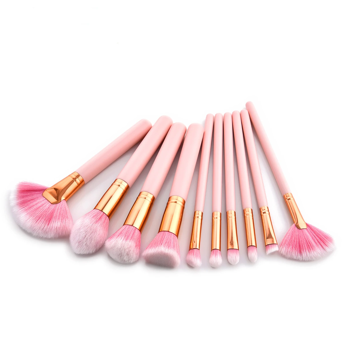 

2019 Wholesale High Quality Essential 10 Piece Pink Handle Vegan Makeup Brush Set
