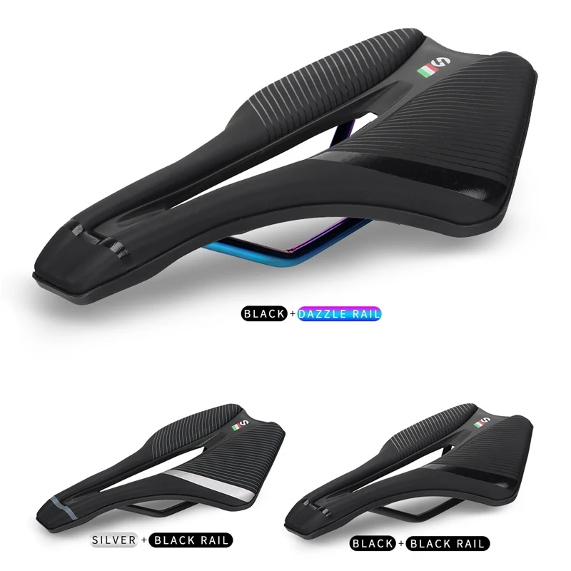 

2022 Top Seller Soft Leather Road Bike Saddle Black-Dazzle/Black-Black Rail Eva Seat Bicycle Mountain Mtb Bike Front Seat, Black/silver