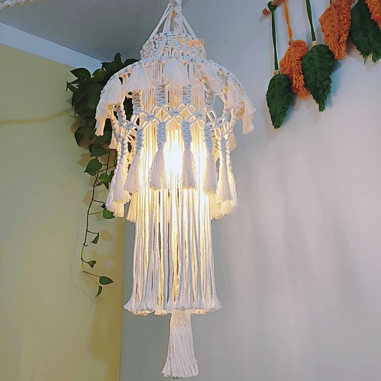 

Macrame Lamp Shade Boho Hanging Pendant Light Cover Lamp Shade Ceiling Light Shade Bedroom Living Room Nursery Dorm Room decor, White