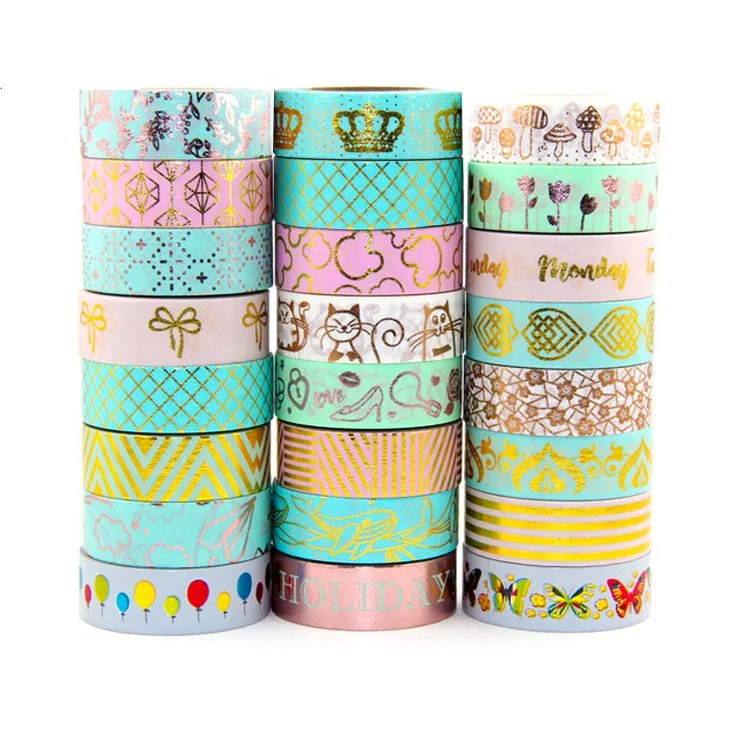 

Wholesale Japanese Paper Shiny Gold Foil Printed Washi Tapes set Custom