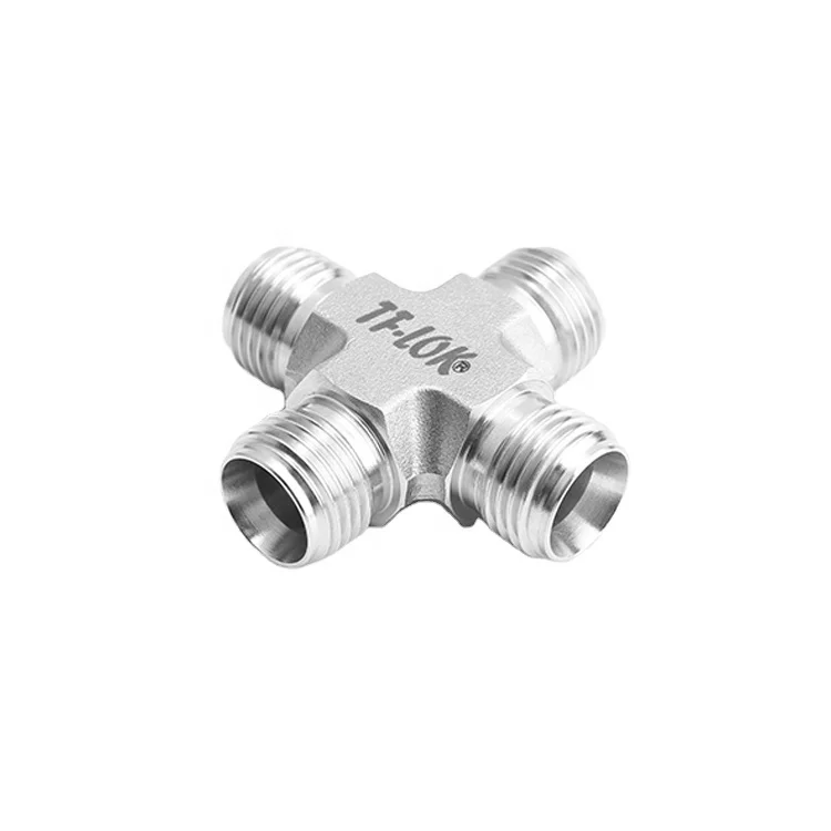 Instrument SS316 Tubing Fittings Cross Tee With Hexagon Head Shape CNG Union Cross Tube Fittings