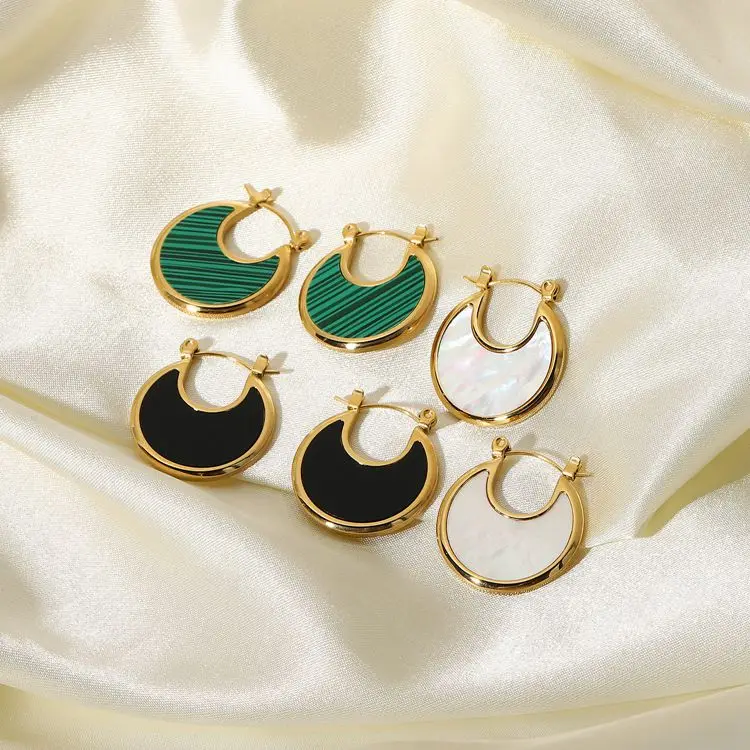

Retro Hoop Huggie Earring Jewelry Pot Shape Shell Gold Plated Stainless Steel Hoop Earrings For Women