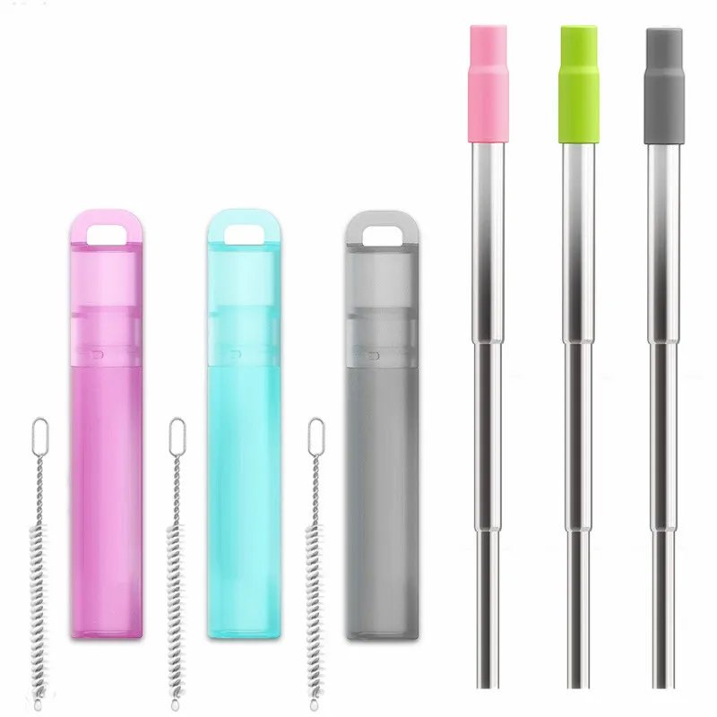 

Amazon Top Seller Portable Pocket Stainless Steel Retractable Drinking Straw Telescopic Straw Set