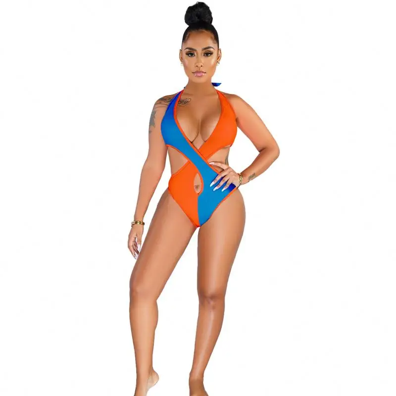 

2021 Summer New Women's Stitching Color Beach Swimwear