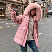 

Slim Women Parka Winter Fur Collar Hooded Coat Female Knitting Autumn Warm Outwear Overcoat Parka