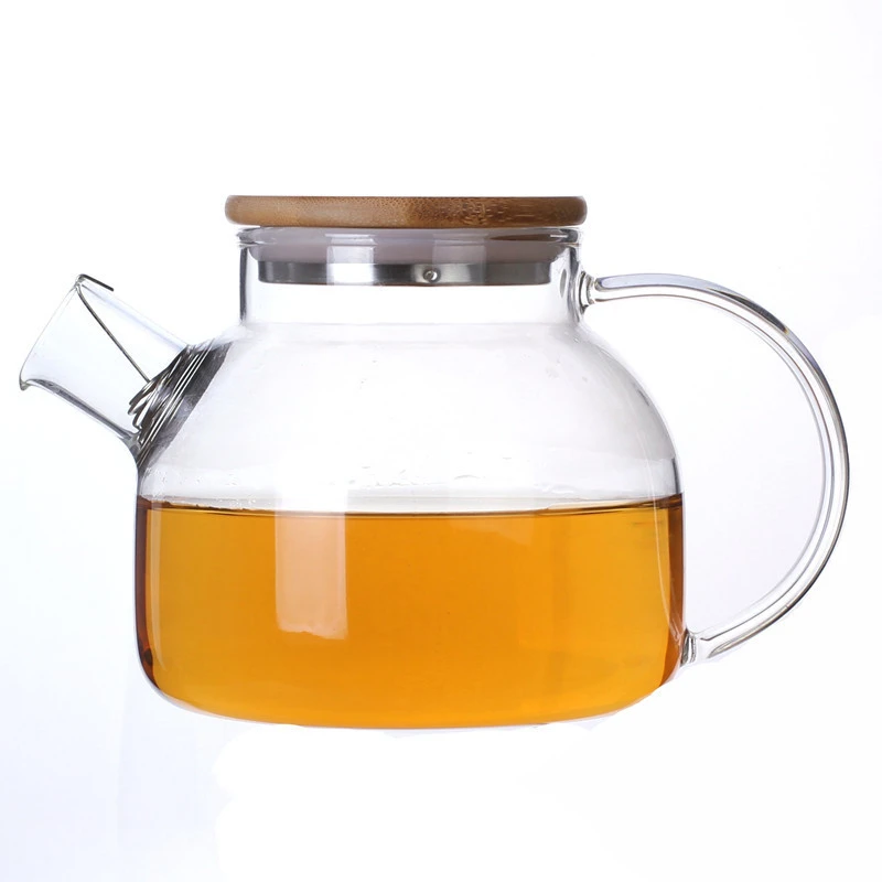 

Household Thick Heat Resistant Explosion Proof Glass Tea Pot With Bamboo Lid And Handle High Borosilicate Glass Teapot 1800ml